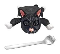 Funny Cat Coasters, 1PC 3D Print Cute Black Cat Coaster with Stainless Steel Paw Spoon, Screamy Cup Coaster For Tea Coffee Water Juice, Gift For Pet Lovers