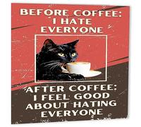 Funny Cat Coffee Birthday Card Before Coffee I Hate Everyone 150x150mm