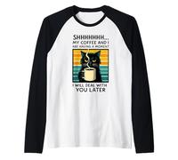 Funny Cat Coffee Shirt - My Coffee and I Are Having a Moment Raglan Baseball Tee