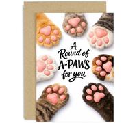 Funny Cat Coingratulations Card, Round of A-paws Joke Pun Humorous Design, New Home, Good Luck, Adventure, Birthday