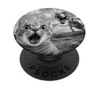 Funny Cat Dinosaur Selfie Meme | Shocked Cat Vs T Rex PopSockets Adhesive PopGrip