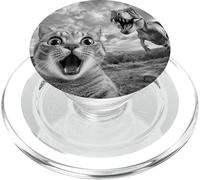 Funny Cat Dinosaur Selfie Meme | Shocked Cat Vs T Rex PopSockets PopGrip for MagSafe