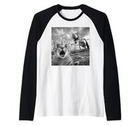 Funny Cat Dinosaur Selfie Meme | Shocked Cat Vs T Rex Raglan Baseball Tee
