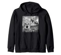 Funny Cat Dinosaur Selfie Meme | Shocked Cat Vs T Rex Zip Hoodie