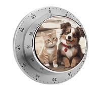 Funny Cat Dog Kitchen Timers for Cooking 60 Minute Wind Up Timer, Magnetic Back, Visual Mechanical Timer with Loud Alarm, Manual Countdown Timers for Classroom Home Gym Tanning