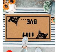 Funny Cat Doormat Hi & Bye - Cute Peeking Kitten Welcome Mat - 75 x 44 cm (29.5" x 17") Artificial Coir Entryway Rug with Non-Slip Rubber Backing