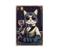 Funny Cat Drinking Wine Wall Art Retro Style Animal Poster with Sunglasses And Bow Tie Quirky Lounge Or Bar Decor for Wine Lovers And Cat Fans Gift 12x18inch Unframe