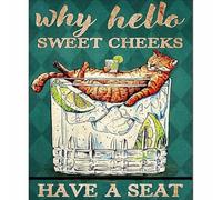 Funny Cat Drinks Poster Cat Why Hello Sweet Cheeks Have Seats, Cat Lovers, Toilet Poster Decor Art Metal Tin Sign 12x16 Inch