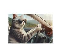Funny Cat Driving Car Puzzles Puzzle Game Home Wall Artwork Challenge Puzzles for Adult 1000 Pieces