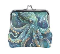 Funny Cat Duck Coin Purse Kiss Lock Change Purse for Coins, 4.5" X 4.1", octopus sea animal teal blue, One Size, Octopus Sea Animal Teal Blue