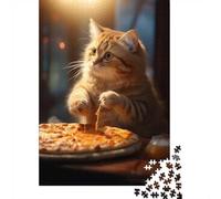 Funny Cat Eats Pizza 1000 Piece Puzzle for Home Entertainment, 52x38cm/1000pcs