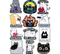 Funny Cat Enamel Pins Set - 12-Pack Metal Lapel Pins with Sarcastic and Introvert Designs for Backpacks, Jackets, and Gifts - Collectible Accessories for Cats Lovers and Humor Fans, No Size, Metal, no