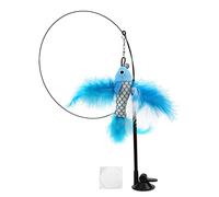 Funny Cat Feather Stick, Interactive Handheld Cat Feather Wand, Suction Cup for Steel Wire Replaceable Toy Head Powerful Suction Cup Base Playtime Fun (Blue Flying Fish)