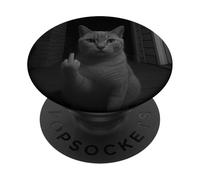 Funny Cat Flipping Off Middle Finger On Security Camera PopSockets Adhesive PopGrip