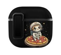 Funny Cat Flying A Pizza Astronaut Bluetooth Headphone Case Earphone Protective Cover with Magnets Lock Compatible with Airpods 4