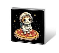 Funny Cat Flying A Pizza Astronaut Button Pins Square Badge Personalized Button Brooch Lapel Pins for Women Men Gifts