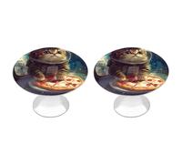 Funny Cat Flying A Pizza Astronaut Cabinet Knobs Stainless Steel Round Drawer Pulls for Wardrob Doorknob