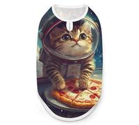 Funny Cat Flying A Pizza Astronaut Dog Shirts Patterned Pet Clothes Tank Top Sleeveless T-Shirt for Cats Puppy L