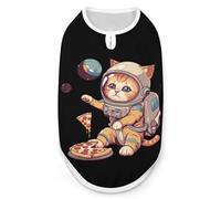 Funny Cat Flying A Pizza Astronaut Dog Shirts Sleeveless T-Shirt Pet Tank Top Soft Summer Vests Clothes for Dogs And Cat L
