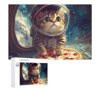 Funny Cat Flying A Pizza Astronaut Jigsaw Puzzles for Adult Family Activities Games Home Decor Puzzle 1000 PCS