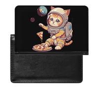 Funny Cat Flying A Pizza Astronaut Passport Holder Cover PU Leather Passport Wallet Organizer Protector Slim Travel Accessories