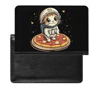 Funny Cat Flying A Pizza Astronaut Passport Holder Cover PU Leather Passport Wallet Organizer Protector Slim Travel Accessories