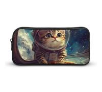 Funny Cat Flying A Pizza Astronaut Pencil Case Cute Pen Pouch Cosmetic Bag Pecil Box Organizer for Travel Office