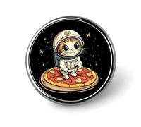 Funny Cat Flying A Pizza Astronaut Round Button Pins Lapel Pin Brooch Badge Clothing Hats Decor for Women Men Gifts
