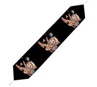 Funny Cat Flying A Pizza Astronaut Table Runner Short Plush Table Cloth Kitchen Dining Table Decoration for Home Party 229*33cm