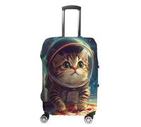 Funny Cat Flying A Pizza Astronaut Travel Luggage Cover Washable Anti-Scratch Baggage Suitcase Protector M