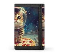 Funny Cat Flying A Pizza Astronaut Trifold Wallet Cute Card Slots Holder Clutch Purse Wallets for Men Women