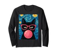 Funny Cat Glasses Bubblegum The Starry Night Cats Lover Cute Long Sleeve T-Shirt