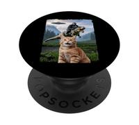 Funny Cat Gorilla Dinosaur UFO Meme Absurd Humor Scene PopSockets Adhesive PopGrip