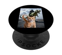 Funny Cat Gorilla Dinosaur UFO Meme Absurd Humor Scene PopSockets Adhesive PopGrip