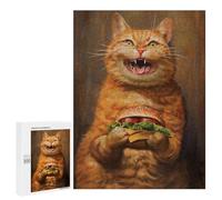 Funny Cat Hamburger Smile Displayable Picture Puzzle, 500 PCS - Seasonal Gift - for Quiet Evenings And Focused Play