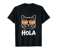 Funny Cat Hola Sunglasses Spanish Flag Women Men T-Shirt