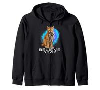Funny Cat Holding Grey Alien Believe Now Zip Hoodie