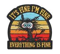 Funny Cat Hook and Loop Fasten Embroidered Applique Patches, Tactical Morale Meme Patches, Funny Cat Applique Patche, I'M Fine Everything IS Fine Patch for Clothing, Backpacks, Dog Harnesses (Style 1)