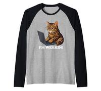 Funny Cat I'm Werkin Working from Home Cat On Laptop Meme Raglan Baseball Tee