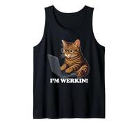 Funny Cat I'm Werkin Working from Home Cat On Laptop Meme Tank Top
