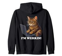 Funny Cat I'm Werkin Working From Home Cat On Laptop Meme Zip Hoodie