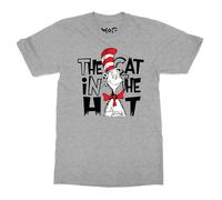 Funny Cat in Hat T-Shirt - Men - L - Grey - World Book Day, Reading Club, Dr Seuss Inspired Tee - Soft Cotton Fabric for Comfort - Perfect for Casual Wear & Book Enthusiasts