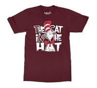Funny Cat in Hat T-Shirt - Men - XL - Maroon - World Book Day, Reading Club, Dr Seuss Inspired Tee - Soft Cotton Fabric for Comfort - Perfect for Casual Wear & Book Enthusiasts