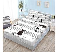 Funny Cat Kids Small Double Fitted Sheet, 3D Animal Fitted Sheet Double Bed - Deep Pocket 12 inch (30 cm) - Soft Microfibre Fabric - Shrinkage and Fade Resistant Single Bedding - Bottom Sheet