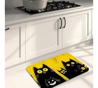Funny Cat Kitchen Mats for Floor, Black and Yellow Fanciful Non-Slip Cushioned Comfort Washable Decor Rugs for Kitchen Sinks Laundry Room Bathroom 16x24 Inch