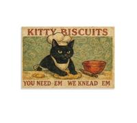Funny Cat Kitchen Wall Art Vintage Style Baking Cat Poster for Home Cafe Or Bakery Decor Retro Animal Chef Illustration Print for Pet Lovers And Kitchen Gallery Walls Gift 24x36inch(60x90cm) Unframed