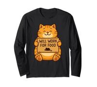 Funny Cat Kitten Will Work for Food Quote Gift Men Women Ki Long Sleeve T-Shirt