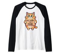 Funny Cat Kitten Will Work for Food Quote Gift Men Women Kid Raglan Baseball Tee