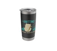 Funny Cat Knitting Because Murder is Wrong I Knitting Lover Stainless Steel Insulated Tumbler