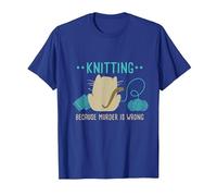 Funny Cat Knitting Because Murder is Wrong I Knitting Lover T-Shirt, Men, Royal Blue, Medium